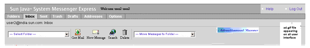 In Figure 2-9 an advertisement  banner has been inserted in the Messenger Express user interface screen.