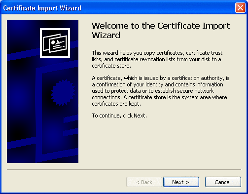 Certificate Import wizard