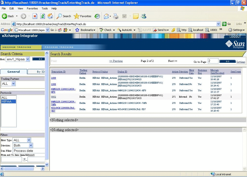 Atlanta: Example Message Tracking Window
