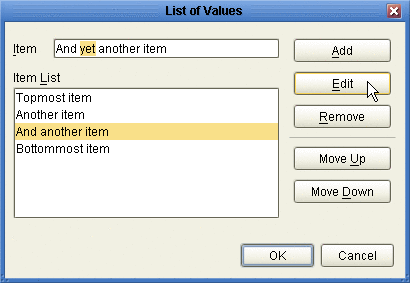 Attributes Definition - List of Values