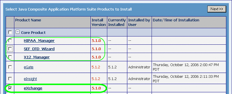 Suite Installer: List of Core Products Showing
eXchange
