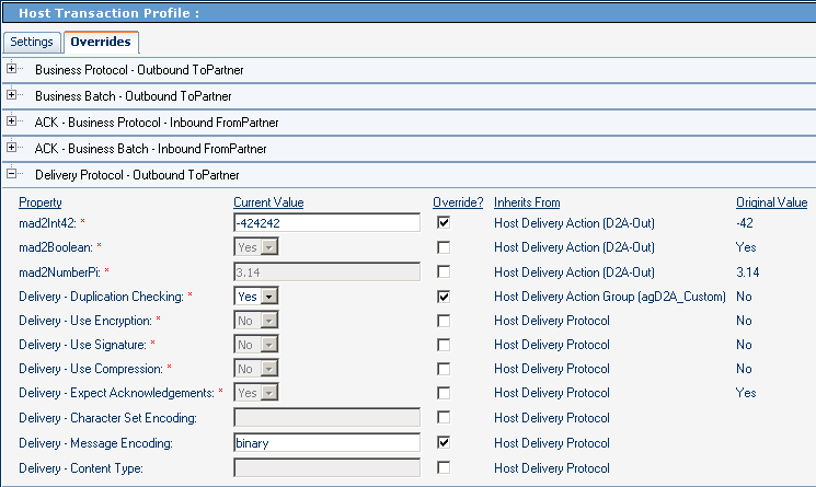 Host Parameters at the Transaction Profile Level