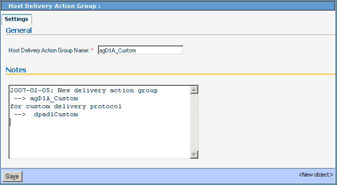 Creating a New Delivery Action Group