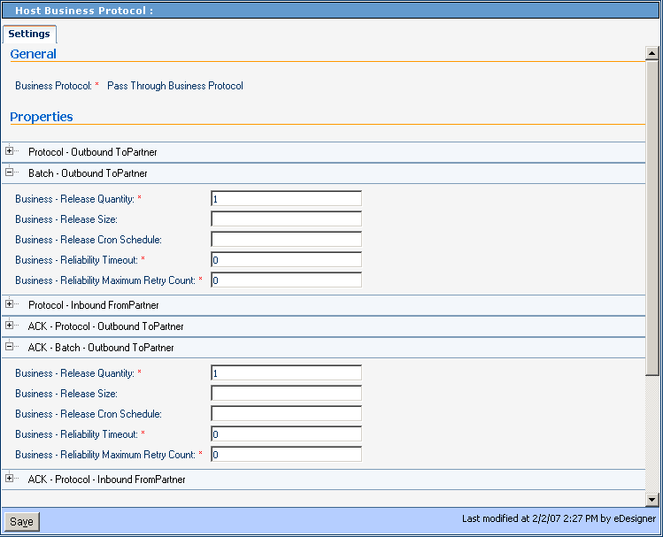 Batch-Outbound (ToPartner) Parameter and ACK
Settings