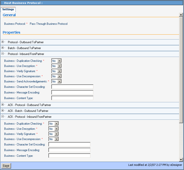 Protocol-Inbound (FromPartner) Parameter and
ACK Settings