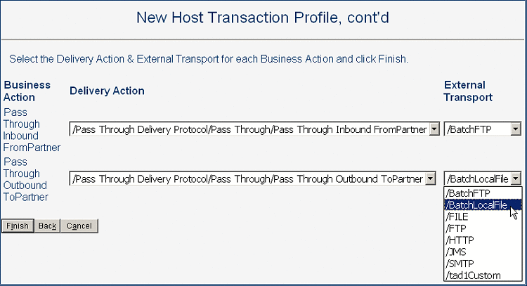 New Transaction Profile - Delivery Actions and
Transports