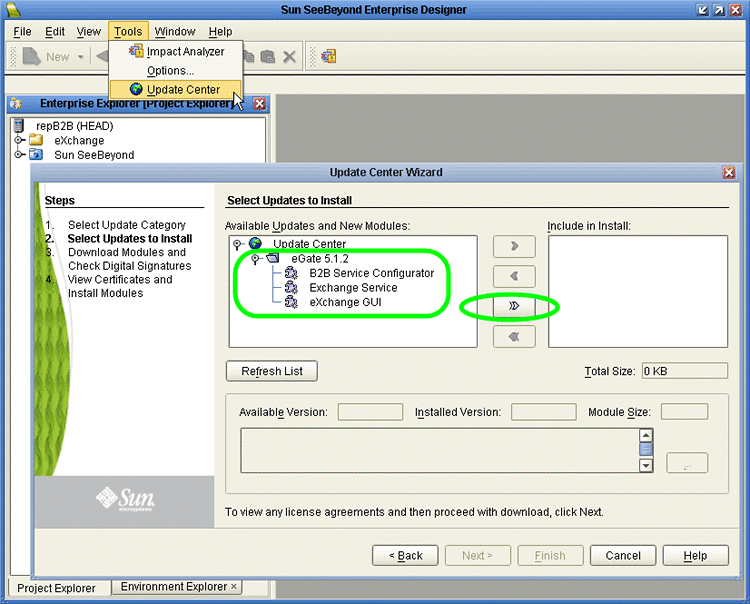 Update Center Wizard: Select Modules to Install