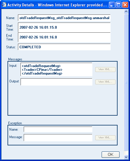 図に Enterprise Manager の「アクティビティーの詳細」ダイアログボックスを示します。