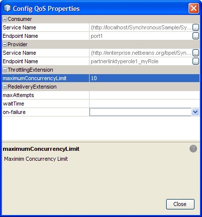 図は、QoS プロパティーエディタを示しています。