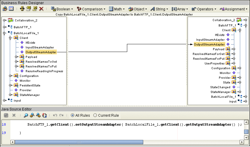 BatchLocalFile と BatchFTP 間の OutputStreamAdapter