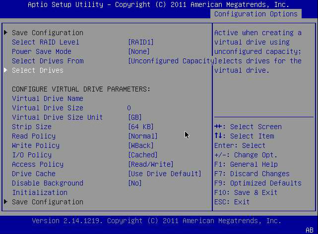 image:Figure of the RAID 1 Drive Selection screen.