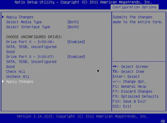 image:Figure that shows how to enable the drives for a RAID Volume 1 configuration.