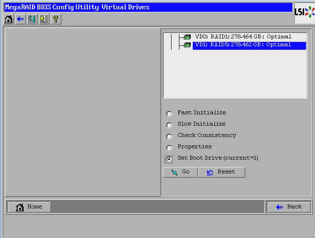 image:Figure that shows how to designate a virtual drive to be the boot drive for the HBA.