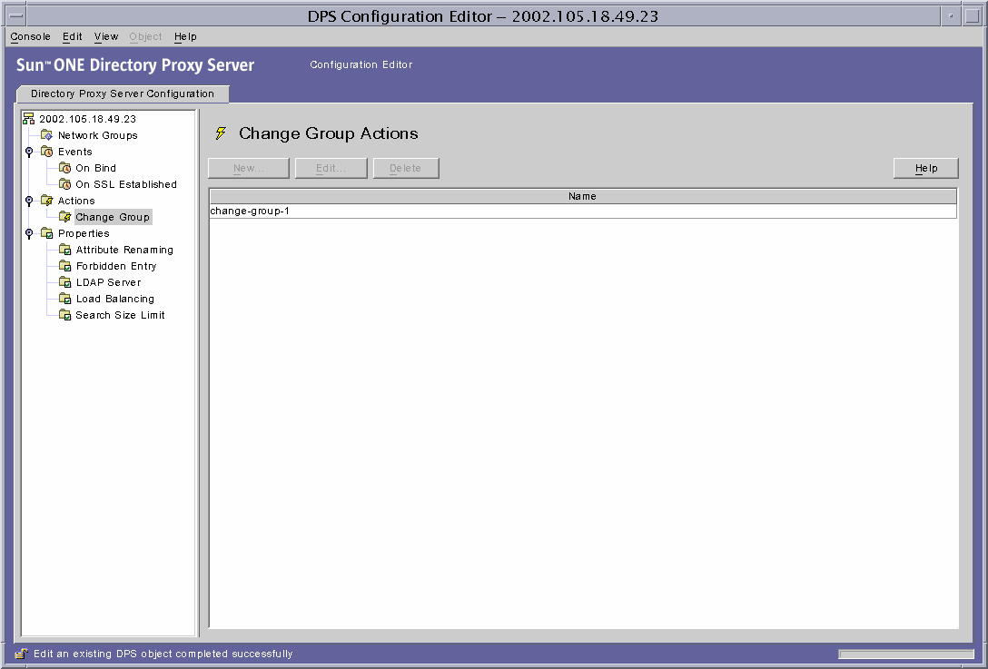 Directory Proxy Server  Change Group Actions window.
