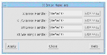 The X Errors dialog with default values entered.