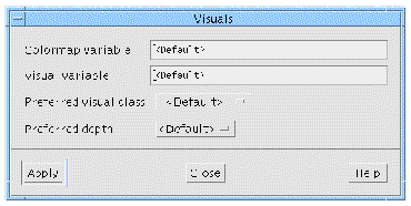 The Visuals dialog with default values entered.
