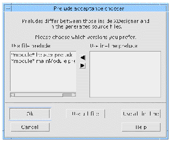 The Prelude Acceptance Chooser dialog with default values.