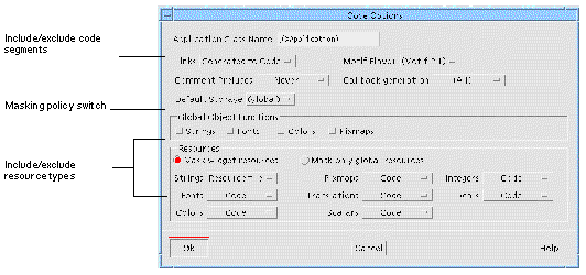 Screenshot of the Code Generation Options dialog.