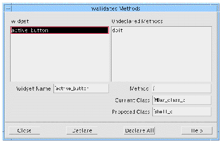 Invalidated Methods message dialog showing that active_button has an undeclared method.