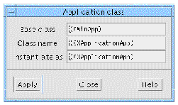 The Application Class dialog with default values entered.