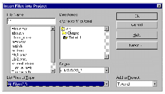 The Insert Files dialog in Visual C++.