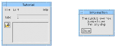 The two dialogs of the completed tutorial--the main dialog and the about dialog.