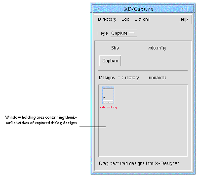 The Capture dialog showing a thumbnail representation of a captured xdconfig window.