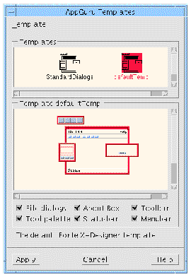 The AppGuru Templates dialog with the default template selected.