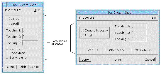 Screenshots of example dynamic display before and after the instructions in this chapter.