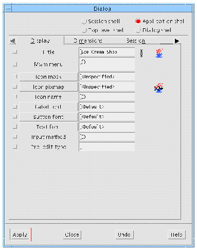 The Display page of the Shell resource panel with example value entered.