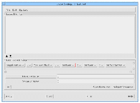 Loose Bindings dialog showing the widget option menus set according to the example values.