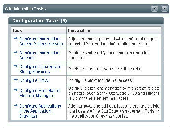 Screen capture of the Administration Tasks portlet.
