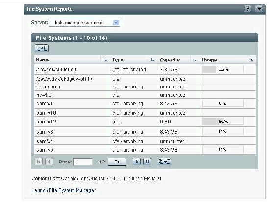 Screen capture of the File System Reporter portlet.