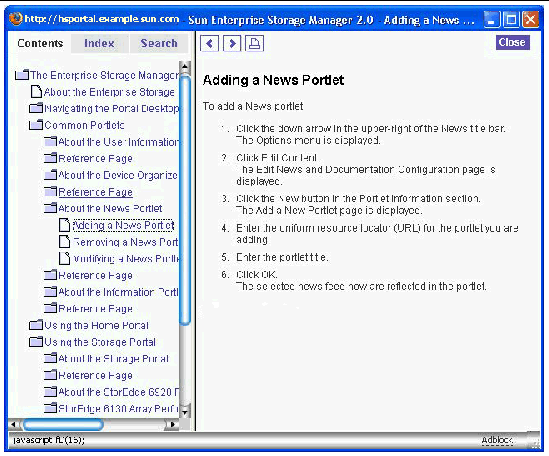 Screen capture of the online help system.