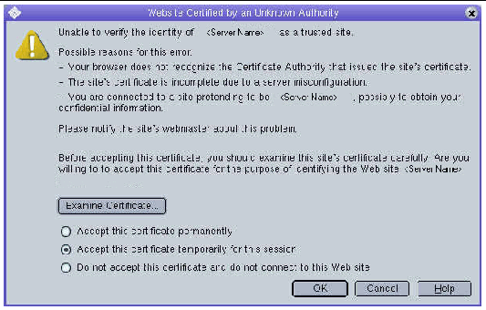 Screen capture of the Examine Certificate screen.
