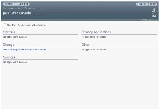 Screen capture of the Java Web Console page.