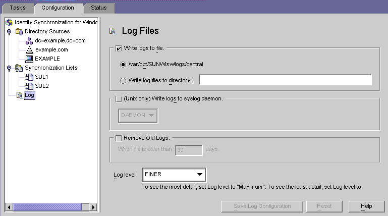 Configure log files.