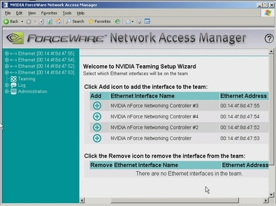 Graphic showing the Network Interface List  in the Network Access Manager screen.