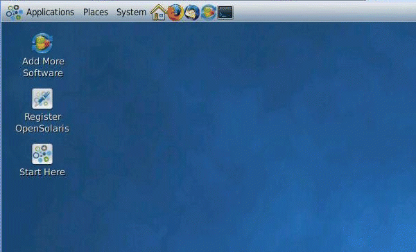 Graphic showing OpenSolaris Desktop screen.