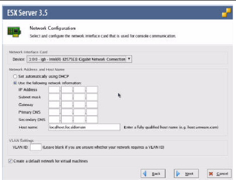 Graphic showing the VMware Network Configuration Dialog.