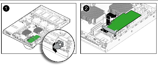 Figure showing removal of the PCIe card from the PCIe riser.