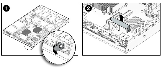 Figure showing removal of the filler panel from the back panel of the server chassis.