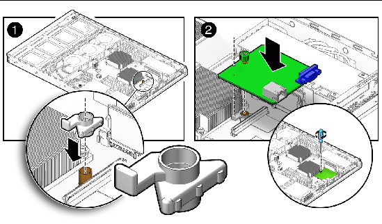 Figure showing installation of the SP module alignment pin and SP module.