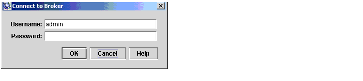 Connect to Broker dialog. Buttons from left to right: OK, Cancel, Help.