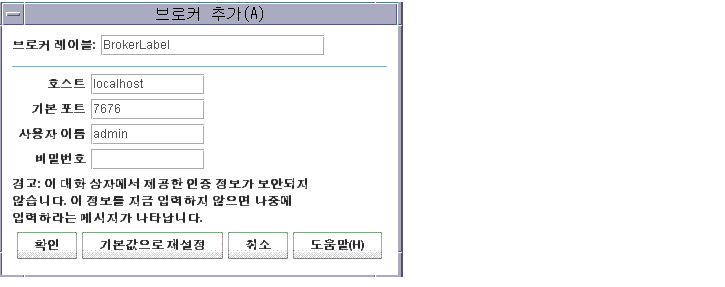 Add Broker ȭ . ư(ʺ): OK, Reset to Defaults, Cancel, Help
