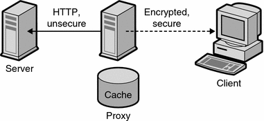 Diagram showing a secure client connection to proxy.