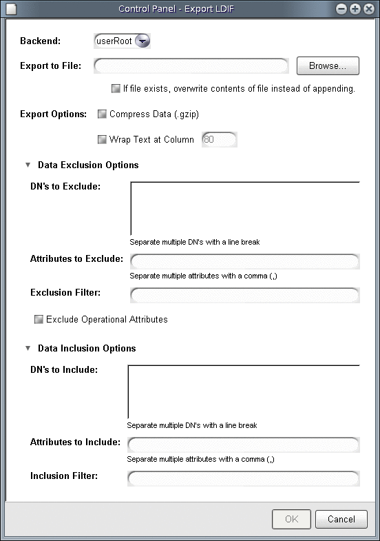 Figure shows control panel export window.