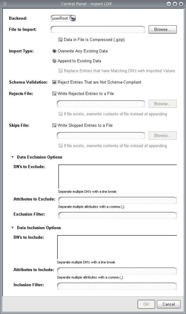 Figure shows control panel import window.