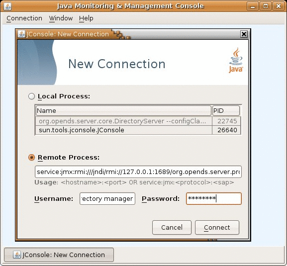 Figure shows a new connection to a directory server, using Java 6