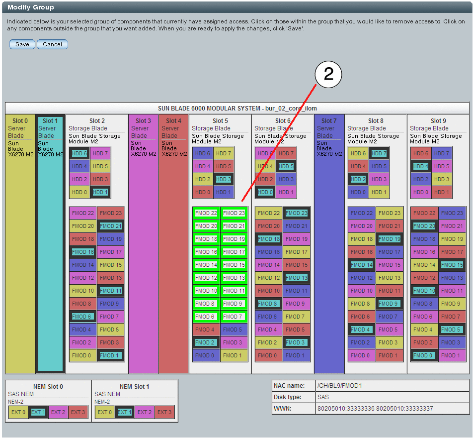 El gráfico muestra el almacenamiento seleccionado que se debe agregar al grupo de la zona actual.